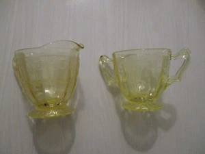 Anchor Hocking Depression Glass Yellow Footed Creamer and Sugar - Picture 1 of 7