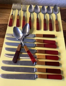 Juego de cubiertos 18 piezas cereza caramelo baquelita Art Deco 2 tonos vintage antiguo - Imagen 1 de 7