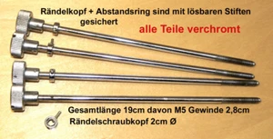 M5 Schrauben Bolzen Schaft 17cm Stahl verchromt mit Stellring Rändelschraube - Bild 1 von 2