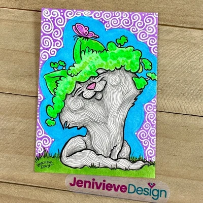 Watercolor Bonsai Cat ACEO Artist Trading Card OOAK Original Art - Not A Print - Image 1 of 2