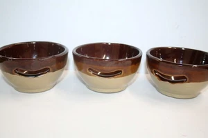 3 Vintage Stoneware Farmhouse Style Brown Dip Glazed Pottery Egg Separators - Picture 1 of 6