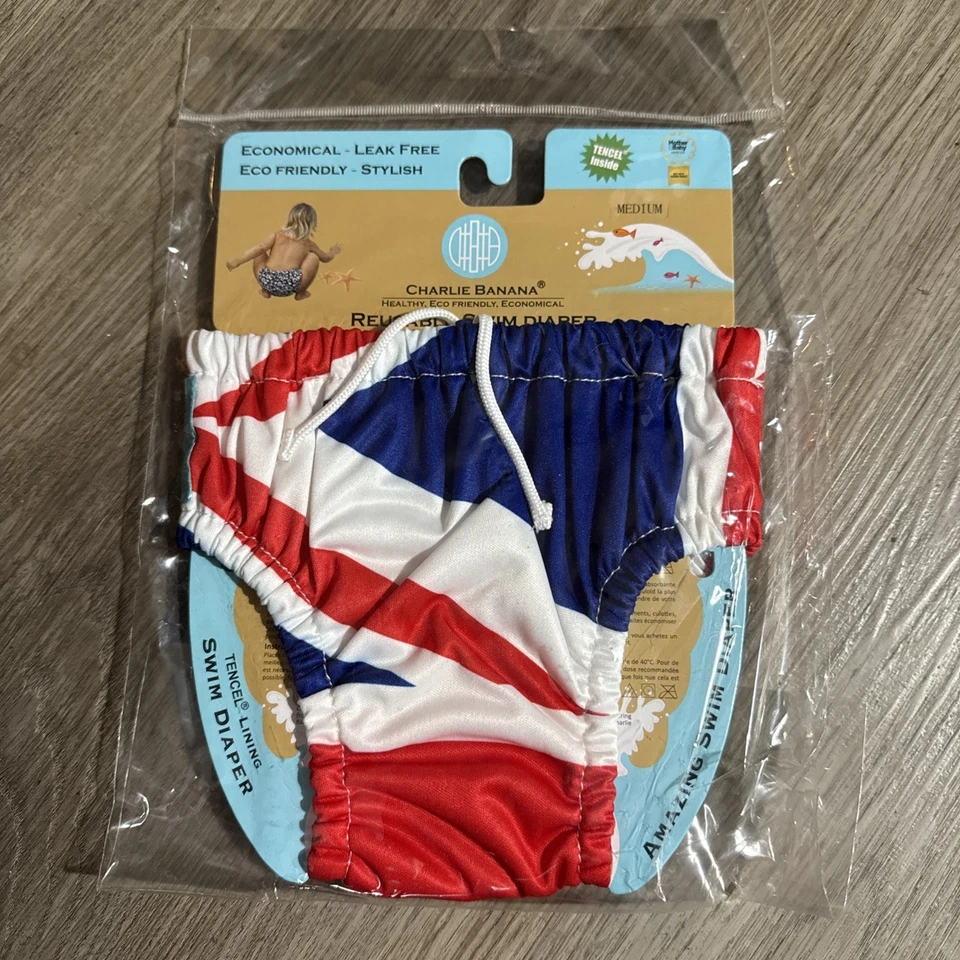 Charlie Banana Reusable Swim Diaper -Pull up, NO snap- Medium- RED, WHITE & BLUE - Image 1 of 1