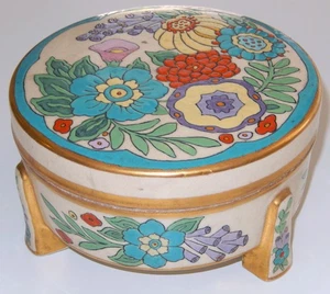 American Satsuma Pottery Pitcher Box w Lid Abstract Floral Art Deco Decoration - Picture 1 of 7