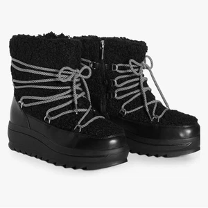 Avenue NWT Women's Wide Width Darby Faux Fur Lace Up Winter Boots Black Size 8 W - Picture 1 of 7