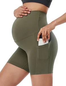Maternity Shorts for Women Over The Belly Pregancy Biker Shorts Hunter Green XXL - Picture 1 of 6