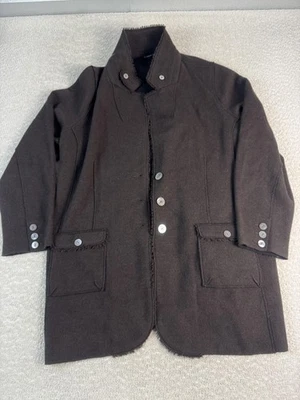 Chaqueta Eileen Fisher Mujer XL Marrón Lana Merino Hervida Borde Crudo Botón Blazer Foto 1 de 4