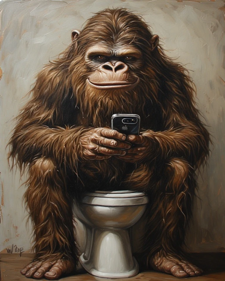 vintage illustration sasquatch toilet iphone surfing decor Art Poster 8x10" - Image 1 of 1