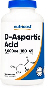 Nutricost D-Aspartic Acid Capsules (180 Capsules) (3000mg Serving) - Picture 1 of 5