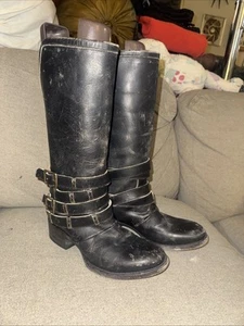 Womens Freebird By Steven Drove Distressed Black Leather Harness Boots Size 6 - Picture 1 of 9