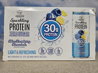 Genius Gourmet Sparkling Drink 30g Protein, Blue Raspberry Lemonade, 15-pack - Image 1 of 4