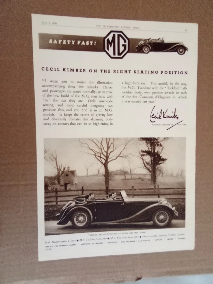 PUBLICIDAD - Lote 1939 Original Británico MG Midget Coche Vintage Revista Anuncio Foto 1 de 1