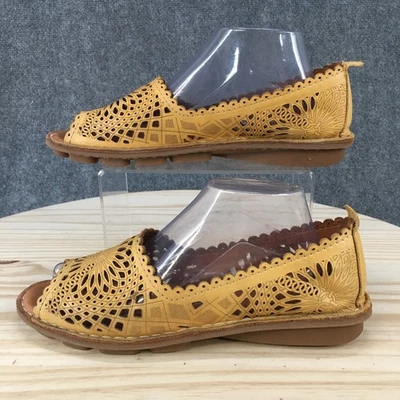 Spring Step Shoes Womens 41 Brandal Cutout Peep Toe Slip On Flats Yellow Leather - Image 1 of 4