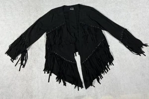 Vocal Jacket Womens Sz Large Black Faux Suede Fringe Cardigan Western Vegan USA - Picture 1 of 8