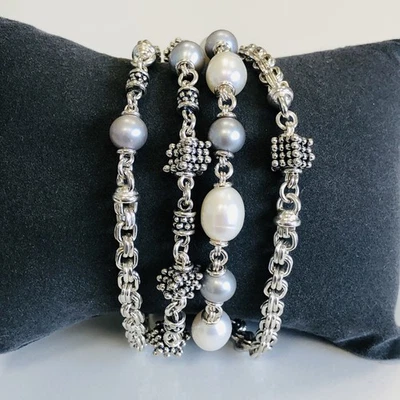 Excellent! Michael Dawkins Sterling Silver & Pearl 4-Strand Chain Bracelet 8" - Image 1 of 4