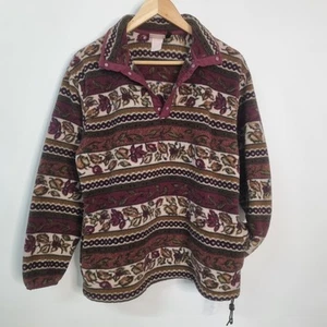 VTG L.L. Bean Snap T Fleece Pullover Floral Cottagecore Granny Sweater Women's M - Picture 1 of 8