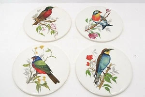 Set 4 H&R Johnson Fliesen Keramik Vögel bunte Singvögel Untersetzer Vintage 6 Zoll rund - Bild 1 von 7
