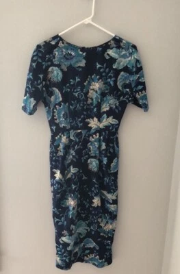 ASOS Wiggle Midi Dress Blue Paisley Print Pockets Size 2 - Image 1 of 4