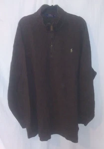 Suéter Pullover POLO Ralph Lauren 4XB Marrón Grueso Acanalado Tejido Algodón 1/4 Cremallera ~ BX - Imagen 1 de 9