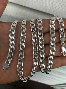 Men's Flat Miami Cuban Link Chain Solid 925 Sterling Silver 8mm Thick Italy Made - Picture 1 of 3
