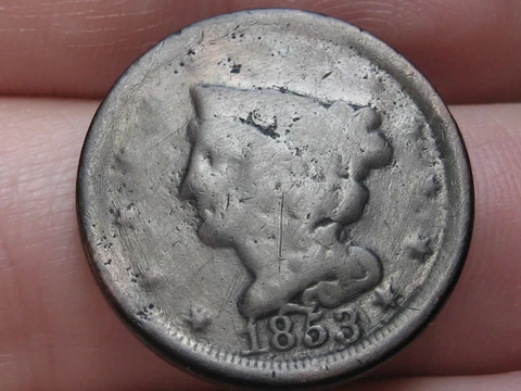 1853 Braided Hair Half Cent- VG Details Cover