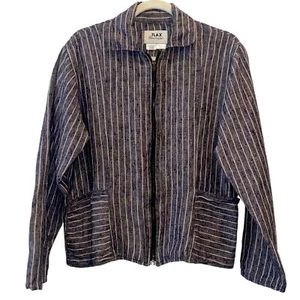 Flax by Jeanne Engelhart Striped Zip Up Linen Jacket - Picture 1 of 9