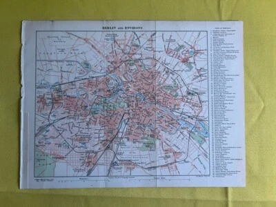 1896 BERLIN Vintage MAP Germany City Surrounding ORIGINAL 11.5 x 9.5 Color C11-5 - Image 1 of 3