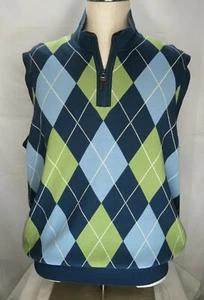 Men's Fairway & Greens Lined Argyle Golf Sweater Vest Size L Blue Green EUC - Picture 1 of 8