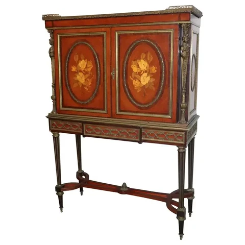 French Figural Bronze Mounted Collectors Cabinet Vitrine Manner Adam Weisweiler Cover