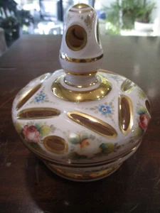 Bohemian Czech cased Moser hand painted floating roses daisies lidded candy dish - Picture 1 of 12