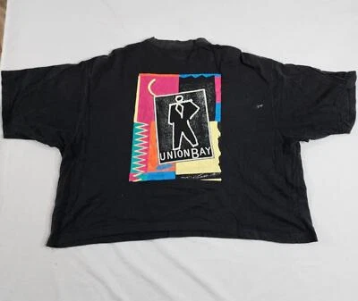 Camisa corta Unionbay para mujer XL negra cuello redondo manga corta arte vintage Foto 1 de 4