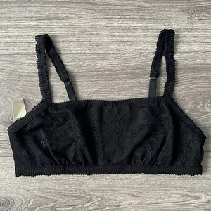 AERIE Lace Bralette Size Large Black Gold O-Ring Semi-Sheer Lingerie 90s NWT - Picture 1 of 9