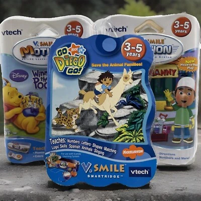V.Smile Systems Learning Game LOT Go Diego Winnie Pooh ￼Handy Man￼ny VTech NEW - Image 1 of 4
