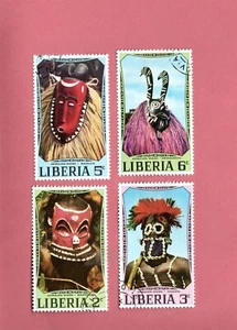LIBERIA 1971 MÁSCARAS CEREMONIALES TRIBALES AFRICANAS CTO 4v - Imagen 1 de 1