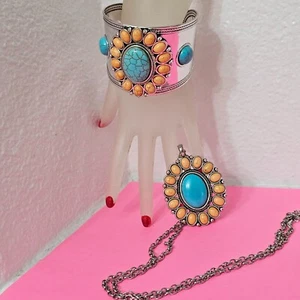 2 piezas. mujer moda joyería pulsera y collar largo tono plata excelente estado - Imagen 1 de 8