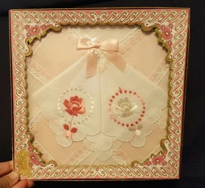 Set fazzoletti vintage donna fazzoletti rosa/bianco nuovi mai aperti set regalo - Foto 1 di 6