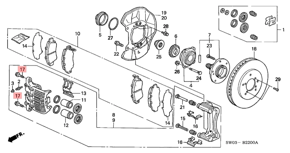 HONDA ACURA GENUINO OEM NSX Brida Perno (10X24) Freno Delantero ☆ 45240-SM4-003 ☆ Foto 1 de 3