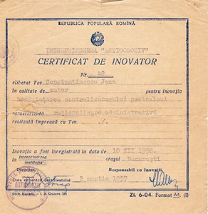 Romania, 1957, Vintage Patent / Invention Certificate - RPR - Picture 1 of 1