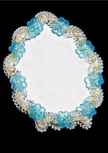 Tischspiegel Bilderrahmen Gold blaue Blumen aus Muranoglas rund smaragd - Bild 1 von 5