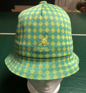 Kangol Kids Mini Argyle Casual Bucket Hat Medium 7035KK Green Yellow - Picture 1 of 12