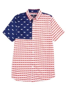 NWT NEW VINEYARD VINES KID BOY SHORT SLEEVE USA WHALE BUTTON SHIRT SZ XL 18 - Picture 1 of 2