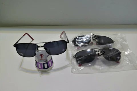 THREE (3) PAIR PHILADELPHIA PHILLIES, PROTECTIVE, GUNMETAL AVIATOR SUNGLASSES Cover