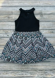 Knitworks Sleeveless Floral Dress Girls Size 10 Black With Teal Pink White - Picture 1 of 6
