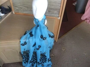 Gorgeous Blue Scarf / Shawl with peacocks design 213.36cm long x 48.76 cm wide - Picture 1 of 9