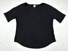 A New Day Womens Large Top Black Ribbed Short Sleeve V-Neck Stretch