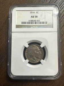 1916 "2 Feathers" Buffalo Nickel 5C BEAUTIFUL TONING, NGC AU58, Rotated Die Rev! - Picture 1 of 7