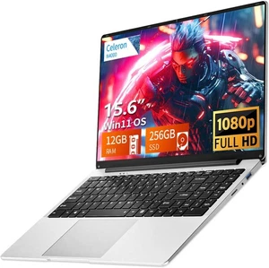 Notebook 15,6 Pollici, Win 11 Laptop 12GB LPDDR4 RAM 256GB SSD, PC Portatile Cel - Foto 1 di 12