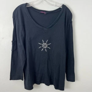 Fresh Produce Black Long Sleeve Top with Sunburst Design USA womens size XL - Picture 1 of 8