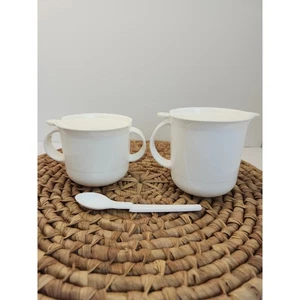 Tupperware Vintage Sugar & Creamer Spoon Set White Snap Lid Coffee Tea - Picture 1 of 12