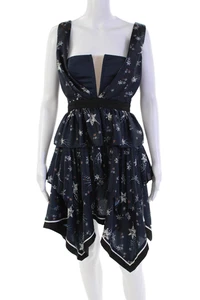 Self Portrait Womens Stars Print Strapless High Waist Dress Navy Blue Size 4 - Picture 1 of 7