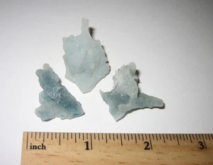3pc SMALL RARE SPARKLING NATURAL 1.1"- 1.2" BLUE CHALCEDONY CRYSTALS INDIA 13.1g - Picture 1 of 6